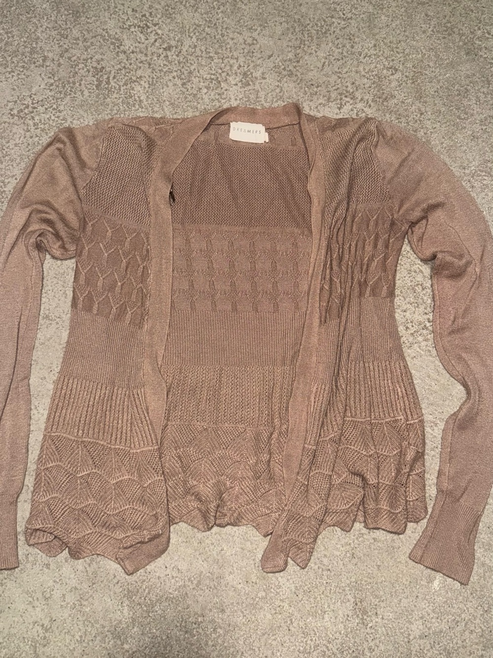 Dreamers Mauve-Taupe Open Front Textured Knit Cardigan